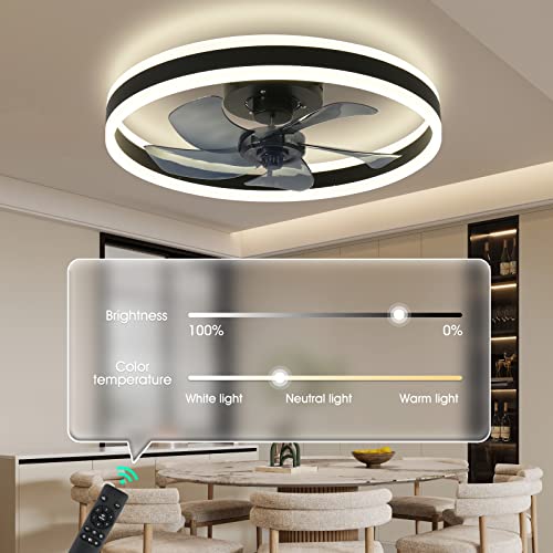 Bevenus Low Profile Ceiling Fans With Lights And Remote Control,Dimmable 6 Speed Timing Flush Mount Smart Ceiling Fan Light For Outdoor,Bedroom,Living Room,Kitchen (19.7"X5.5",Black) #TOP7