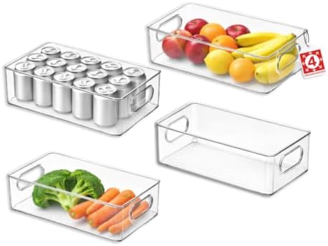 Kit Organizador Acrílico Multiuso (4 Unidades) – Caixa Organizadora para Geladeira, Armário, Mesa – Organização de Cozinha e Casa - Qualidade Premium LNSTORE