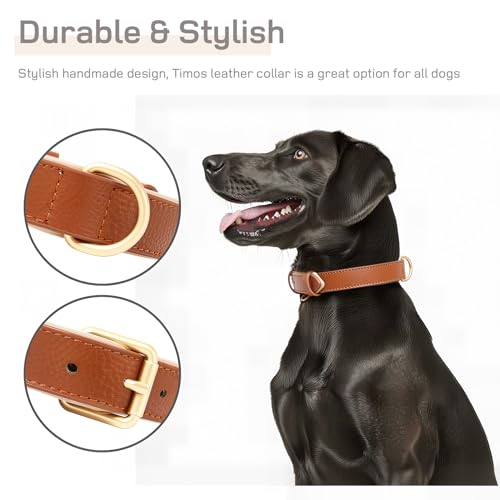 HEELE Hundehalsband, Hundehalsband mit Gepolstert und Echtes Leder, Verstellbar, Halsband für Große Hunde, Braun, L