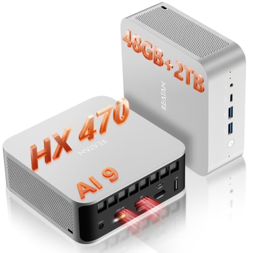 Image of Reatan X8 Mini PC with AMD Ryzen AI 9 HX470 (Beats HX370), 48GB DDR5 5600MHz, 2TB PICE4.0 SSD, OcuLink Mini Gaming PC, USB4, 8K Quad Display, 2.5G LAN, Wi-Fi 7, 86TOPS AI Workstation, Silver 2