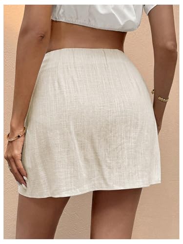 MakeMeChic Women's Linen Mini Skirt Tie Front High Waisted Summer Beach Short Skirts2