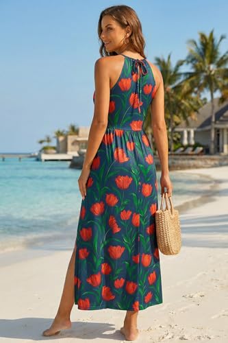 Image of KILIG Women's Summer Floral Beach Flowy Split Maxi Long Dresses