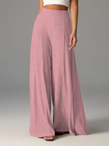 Image of Shasmi Women's Elegant High Waist Wide Leg Pants - Textured Solid Color Loose Fit Long Trousers | Casual Beach & Airport Outfit | Lightweight Flowy Palazzo Style (Trouser 259)
