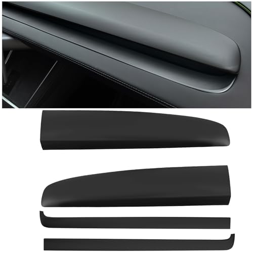 Dashboard Cover and Air Vent Covers Set for 2025 Tesla Model Y Juniper & Model 3 Highland, Anti-Reflective Sun Shade Protective Mat, Decorative Interior Trim Accessories ABS 4 PCS Matt Black