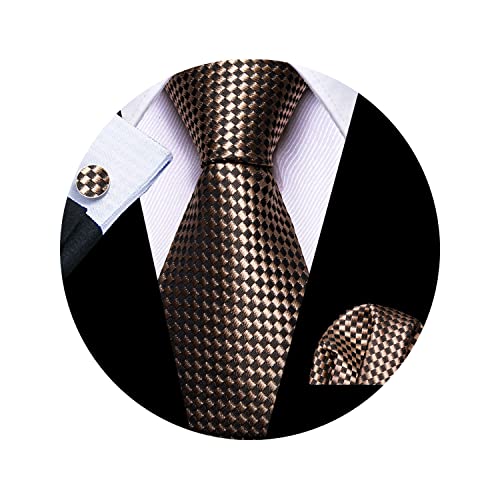 Barry.Wang Classic Mens Ties Silk Necktie Pocket Square Cufflinks Set Woven Designer Wedding Business
