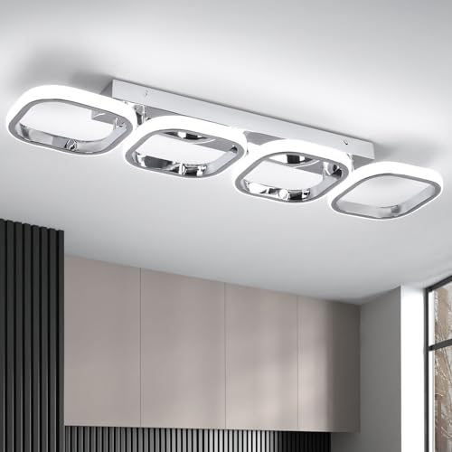 EIDISUNY Lámparas de techo LED modernas, 44 W, 69 cm, plateadas, 4 luces LED cuadradas de techo, para interior, pasillo, dormitorio, salón, cocina, oficina, salón, lámpara de salón, luz blanca fría