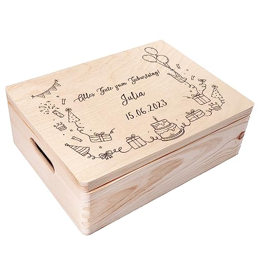 Creative Deco Personalisiert Geburtstag Geschenke für Frauen, Männer und Kinder Erinnerungsbox Holzkiste | Basic Motiv für Geburtstag | Individuelle Geschenk | Geschenkkiste Geschenkbox