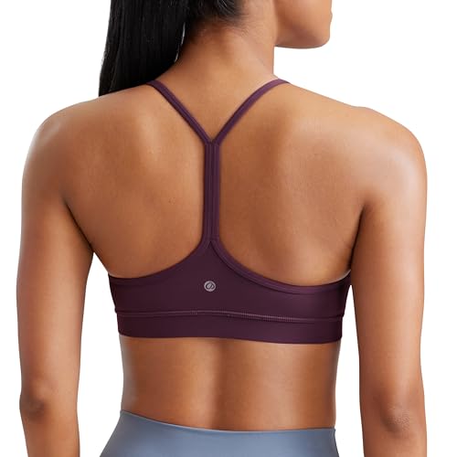 CRZ YOGA Butterluxe Y Back Sports Bras for Women - Padded Racerback Low Impact Spaghetti Thin Strap Workout Yoga Top Deep Purple Medium