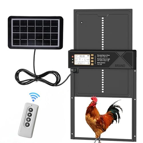 Grande porte poulailler solaire automatique programmable avec minuterie | Ecran LCD étanche, télécommande | chargement USB | Protection sécurité contre prédateurs, tranquillité pour vos poulets | Noir