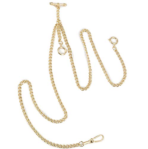 SIBOSUN - Cadena de bolsillo doble Albert T-Bar Gold (29") chaleco de cintura Cover