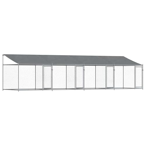 vidaXL Jaula de Perros Techo y Puertas, Perrera de Malla para Cachorros, Corral para Animales