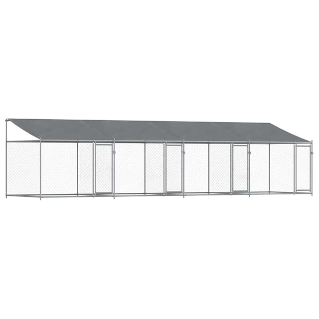 vidaXL Jaula de Perros Techo y Puertas, Perrera de Malla para Cachorros, Corral para Animales