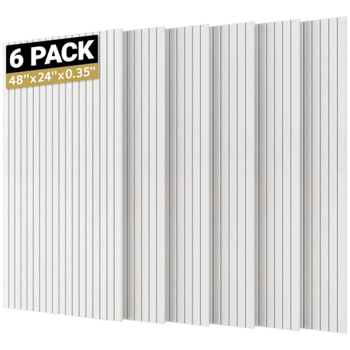 TONOR 6 Pack Large Acoustic Panels,47.2'' x 23.6'' x 0.35'' Acoustical Wall Panel, Self-Adhesive Sound Proof Panels, Decorative Soundproof Wall Panels for Echo Absorption for Home Studio Office, White