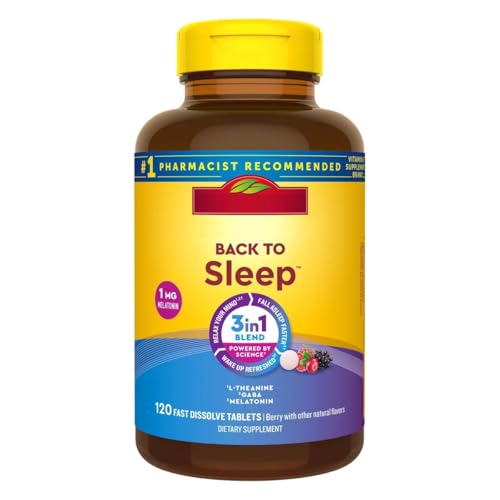 Naturally Made Back to Sleep Aid - 1mg Low Dose Melatonin 100mg L-Theanine 100mg GABA - 120 Fast Dissolve Tablets for Middle of The Night Support - Drug-Free Non-Habit Forming Blueberry Flavor