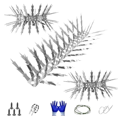 SuperAbound Marderabwehr Taubenabwehr Spikes Vogelabwehr Waschbär Abwehr Marderschutz Fallrohre für Garten Balkon Dachboden Baumschutz Dachrinnen - 2 2M Edelstahl Ahornblattförmige 5CM Spikes