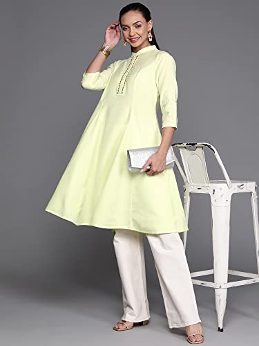 Image of INDO ERA Embroidered A-Line Cotton Kurta for Women (KT4YL4449)