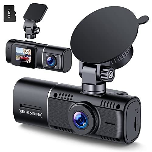 Volam 1080P Dash CAM, Visión Nocturna, Cámara Trasera Giratoria 360°, Tarjeta SD 64 GB, Pantalla IPS 2.45», Gran Angular 170°, Modo Aparcamiento