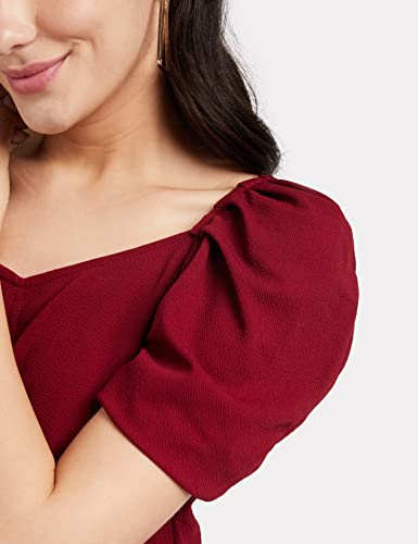 Image of Lymio Women's Crop Red Color V Neck Half Sleeve Polyester Solid Top