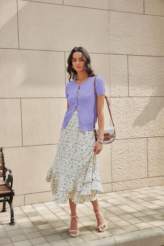 Image of GRACE KARIN Women Short Sleeve Cardigan, 2026 Summer Knitted Sweater Tops, Basic Crew Neck Crop Outfits