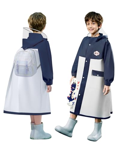 Image of ANYCHO Raincoat for Kids 3-7 Years with Wide Brim & Backpack Space, Knee-Length EVA Kids Raincoat for Boys with Safe Reflective Strips