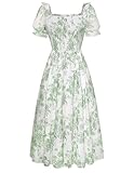 Scarlet Darkness Women Victorian Dress Summer Short Sleeve Flowy Boho Floral Dress Smocked Dress Green M