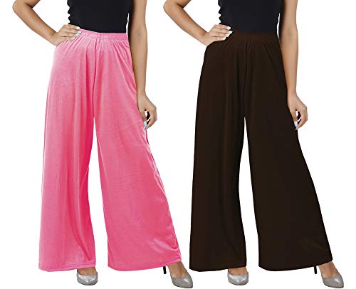Image of Buy That Trendz M to 4XL Cotton Viscose Loose Fit Women M to 6XL Flared Wide Leg Palazzo Pants for Rose Chocolate Brown 2 of Pack Combo XXXX-Large