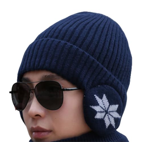 Thicken Knit Ushanka 21-23inch Head Cir Furry Lining Thicken Neck Warmer Knit Scarf For Cold Weather Insulated Hat