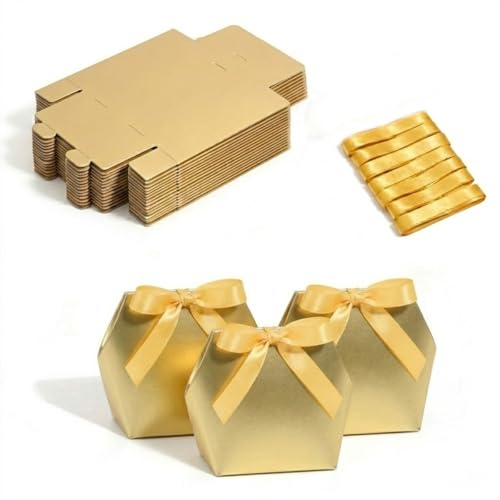 Rowcay Small Gift Boxes, 10-Count Gold Hexagon Favor Boxes, Gold Ribbon