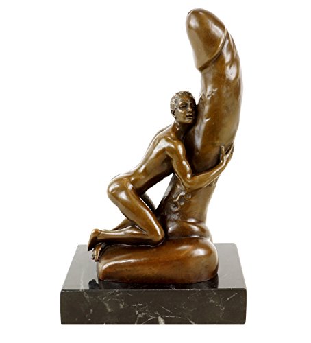 Kunst & Ambiente - Mann am Riesenphallus - Erotik Bronze - signiert M. Nick - Penis Skulptur - Erotika - Gay Bronzefigur - Skulptur