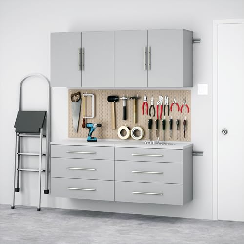 Image of Prepac HangUps 60'' 4-Piece Garage Storage Cabinets, Wood Hanging Kitchen Pantry Cabinet, Wall Mounted Laundry Room Cupboard for Garage, Kitchen and Laundry Organization, Set F, Light Gray