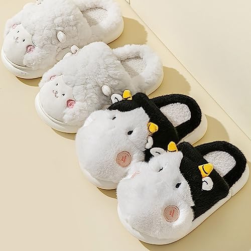 Boys Shoes Girls Boys Cow Slippers for Toddler Kids, Cute Fuzzy Cartoon Animal Slippers, Fluffy House Bedroom Shoes for2
