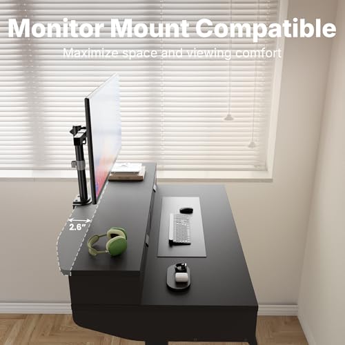 Image of HUANUO 32 X 20 inch Electric Standing Desk with 4 Drawers, Adjustable Height Sit Stand Home Office Desk, C-Clamp Mount Compatible, Ergonomic Stand up Desk with 4 Preset Heights, Black