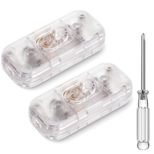 AXFEE 2 Interruttore a cavo in linea DP 6A interruttori siluro, commutazione a doppio polo a 2 o 3 nuclei, accetta filo rotondo o piatto, interruttore in linea da 250 V per lampada da - Trasparente