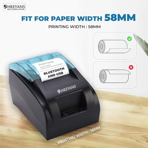 SHREYANS Inkless Thermal Billing Printer, Compatible with Windows, Linux, and Macbooks (58mm Receipt), Black