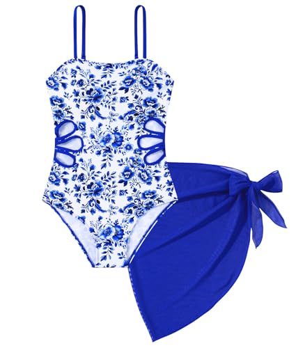 Image of Girls One Piece Swimsuit Bathing Suit with Cover Up Size 7-16