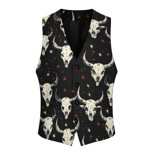 Cow Skull Print Men's Suit Vests Business Formal Dress Vest V-Neck Waistcoat for Wedding Casual4