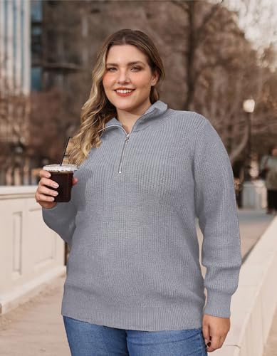 Image of TIYOMI Women Plus Size Tops Long Sleeves Mock Neck Sweaters Knit Pullover Sweater Adjustable Zipper Fall Autumn Winter Shirt