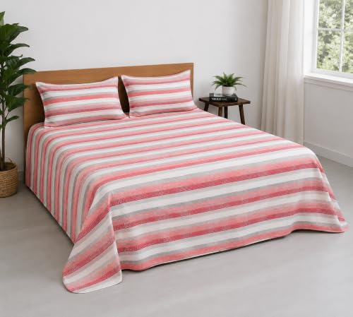 Image of Premium King Size Bedsheet | Modern Sunset Stripe Print | Soft, Comfortable & Durable Fabric | Double Bed Bedsheet with Pillow Covers | Easy Care
