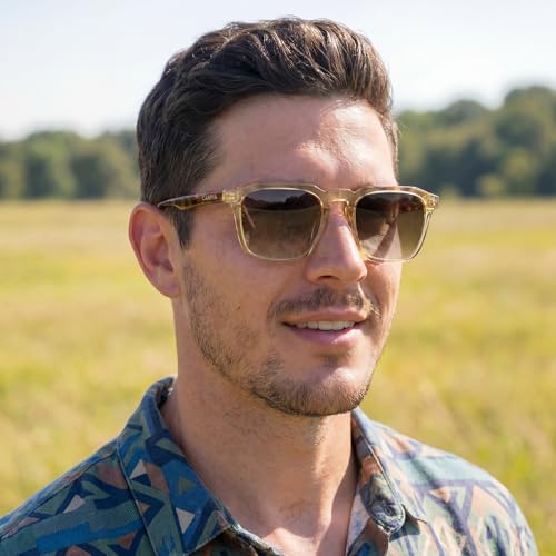 Image of CARFIA Retro Sunglasses for Men Polarized UV400 Protection, Hand-crafted Acetate, 60s Style Square Cool Sun Glasses