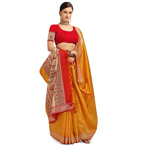 Image of Jaanvi fashion Women's Soft Silk Paithani Saree with Zari Border & Blouse Piece(paithani-silk-yellow-03)