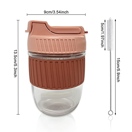 Jomihoney Reusable Glass Coffee Cup Travel Mug With Lid And Straw, 12Oz/350Ml, Dual-Use Drinking Leak Proof Coffee Tumbler With Silicone Sleeve Band, Portable Durable Glass Water Bottle (Pink) #TOP1