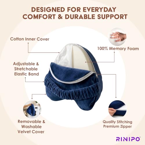 Image of Knee Pillow with Strap + Zip Cover - 9X9 Inch (2 Year Warranty) - Orthopedic Memory Foam for Side Sleepers | Premium Leg Cushion for Sciatica Pain Relief, Hip, Pregnancy & Knee Joint Support
