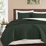 WRENSONGE Queen Quilt-3 Pieces Lightweight Bedspreads Dark Green Queen Size Quilt Bedding Set for All Seasons, Soft Summer Coverlet with 2 Pillow Shams Suitable for Bed, Couch