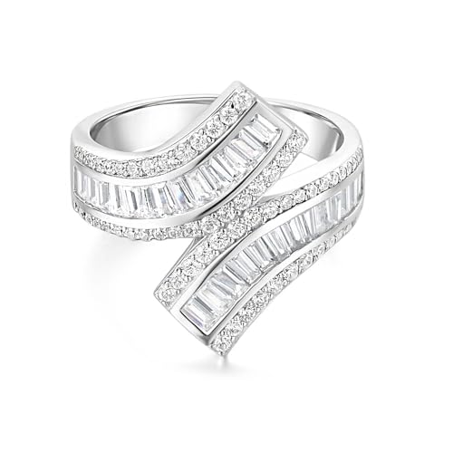 925 Sterling Silver Wedding Bands Baguette Cut AAAAA Cubic Zirconia Statement Ring for Women Promise Anniversary Rings Size 5-10