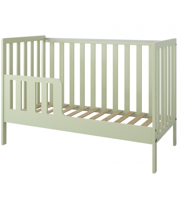 zee Bambi Mint 2in1 Babybett 120x60 cm mit Schutzbarriere Klassisches Gitterbett 3-Fach Höhenverstellbar Kinderbett mit Beißschutz & zu Juniorbett umbaubar