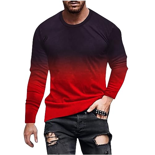 Muscularfit Long Sleeve Tee Shirts for Men Graphic Marble Print Casual Pullover Big and Tall Crewneck Sweatshirts Sports Tees