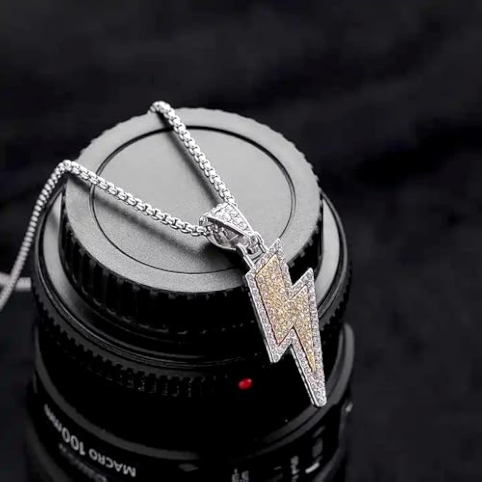 Iced Out Spark Flash Pendant Silver Chain for Men