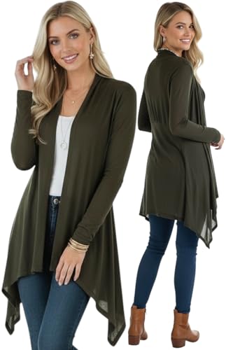 Image of ToBeInStyle Womens Open Front Long Sleeve Lightweight Asymmetrical Draped Cardigan with Side Pockets