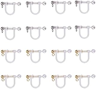 UNICRAFTALE 12pcs 2 Colors Plastic Clip-on Earring Findings with Loop Shell Pearl and 316 Stainless Steel Findings Golden & Stainless Steel Color Non-pierced Earring for DIY Earring Jewelry Making