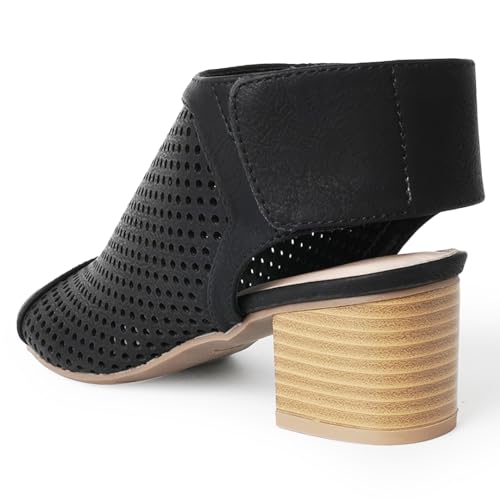 J. Adams Maddie Booties for Women - Peep Toe Low Block Heel Hook & Loop Strap4